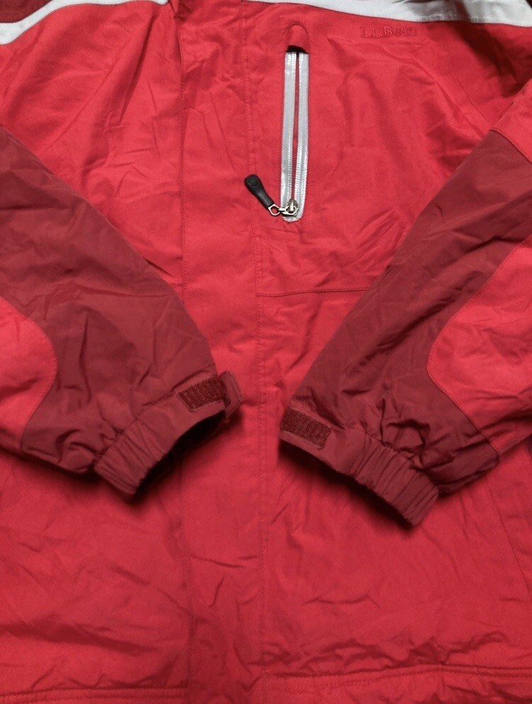 LL Bean Reflective Rugged Ridge Insulated Jacket Red Parka Hoodie Zip