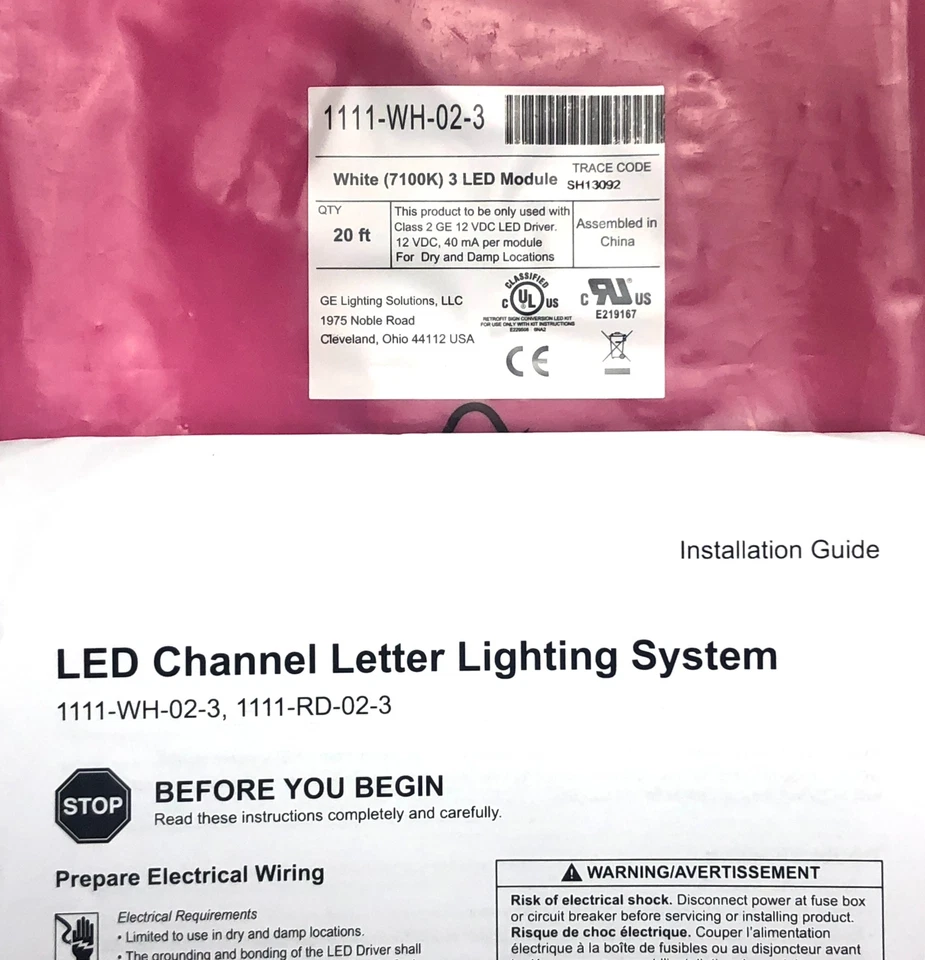 GE 20ft LED Module 3-LED 12V 7100K White Channel Letter Sign 1111-WH-02-3 - Image 3 of 3