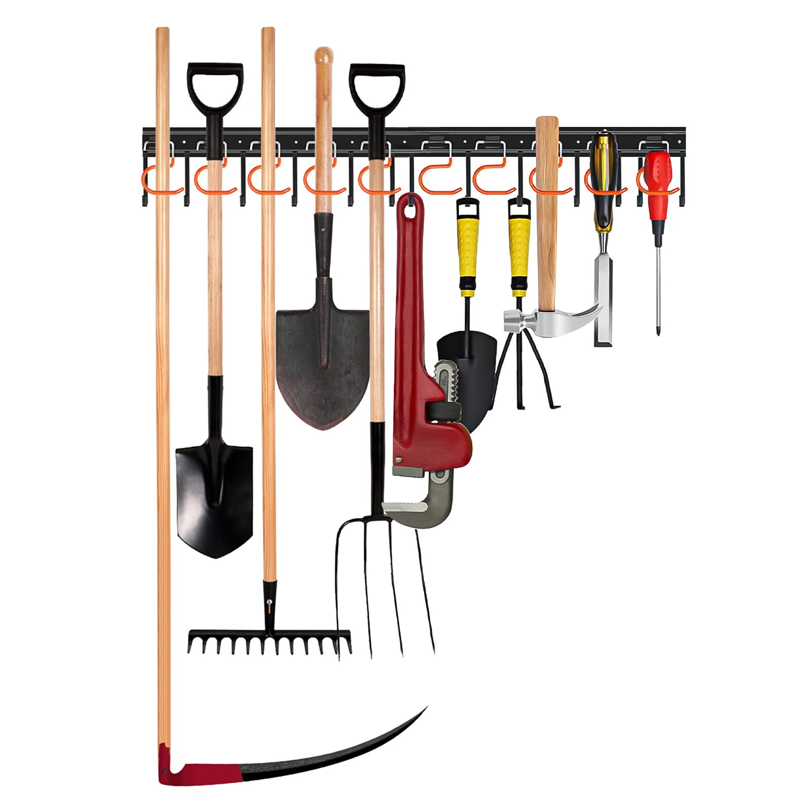 34-Inch All Metal Wall Mount Garden Tool Organizer for Garage Storage