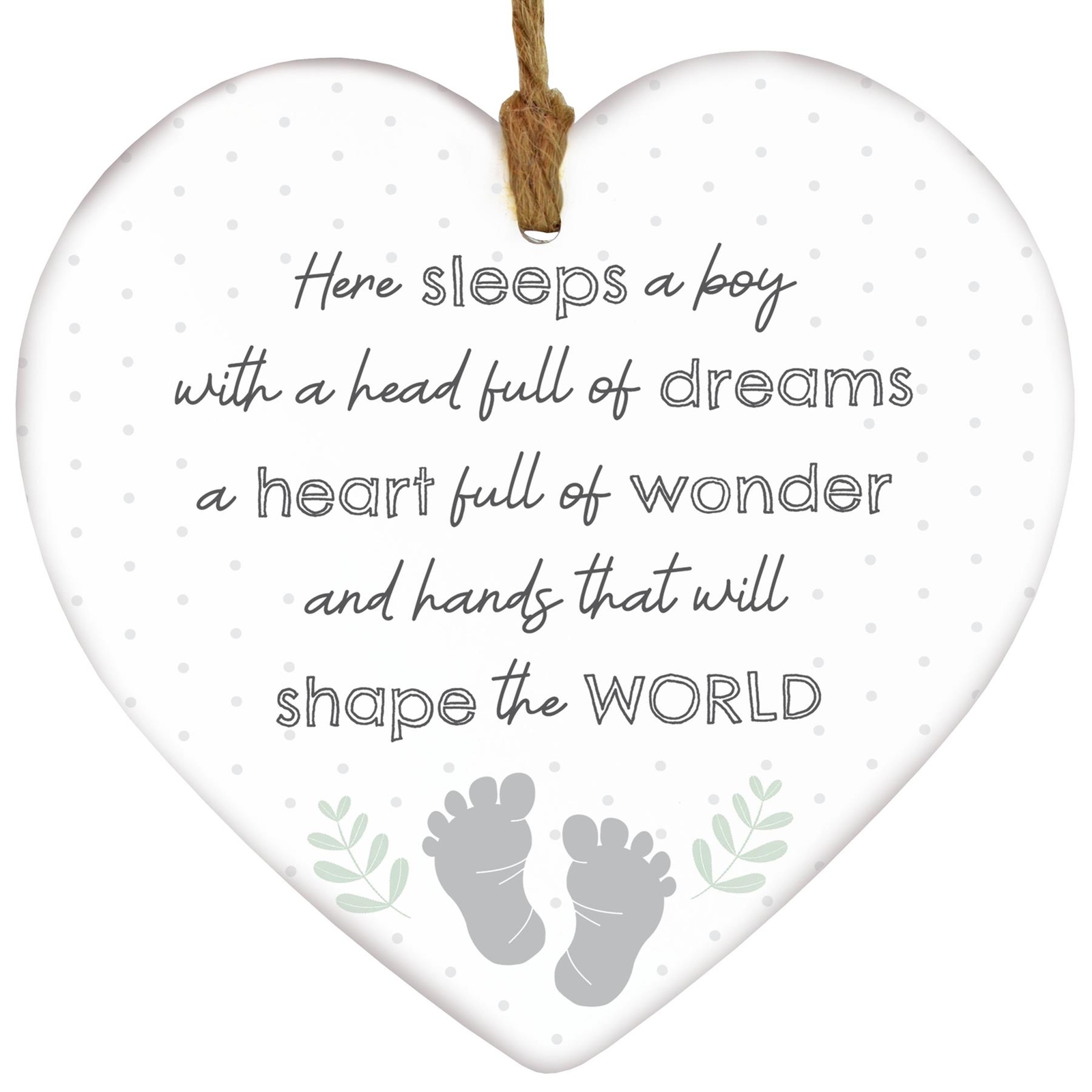 Here Sleeps A Boy Footprints Baby Gift Idea Sentimental Ceramic Heart Plaque