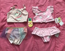 Lot toddler NWT 2T swimsuit bathing suit swimwear bikini Unicorn Pink Polka Dot