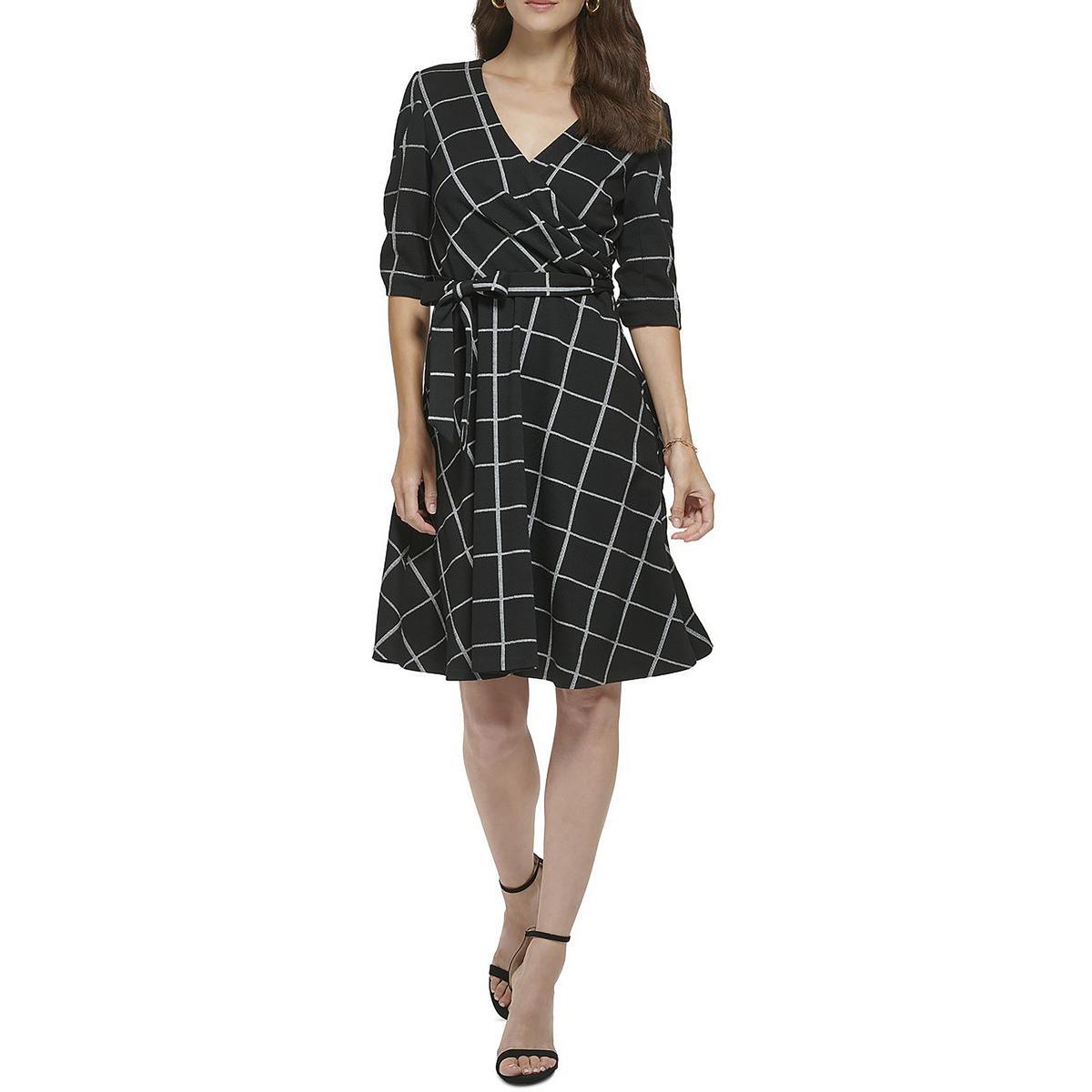 DKNY Womens B/W Window Pane Knee-Length Work Fit & Flare Dress 6 BHFO 2793