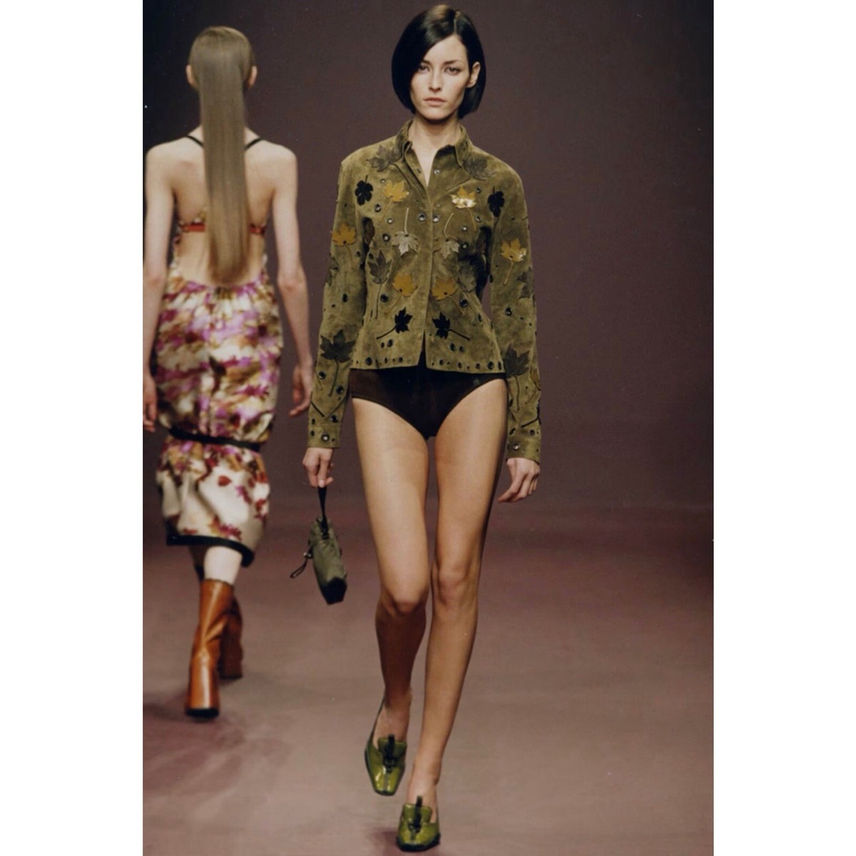 PRADA Fall Winter 1999 Appliqué Leaves Suede and Mesh Hand PRADA Fall Winter 1999 Appliqué Leaves Suede and Mesh Hand