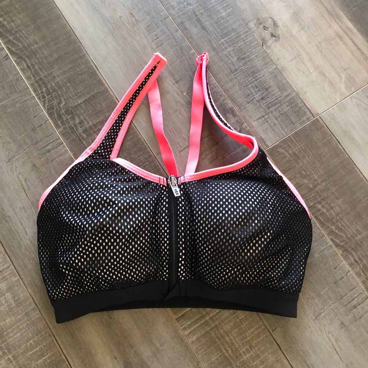 Victoria's Secret VSX Knockout Front Close Zip Sports Bra 32C 32 C Black  Mesh Pi