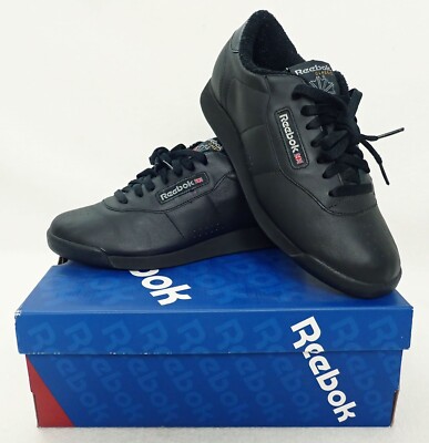 Reebok Princess Classic Black Leather Lace Up Athletic Shoes