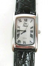 David Donahue Rectangular Watch Mother of Pearl Leather Band Swiss Silver New