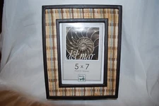 NEW Del Mar Blue Brown Tan Plaid Cloth Leather Picture Frame Shadow Box 5 x 7 