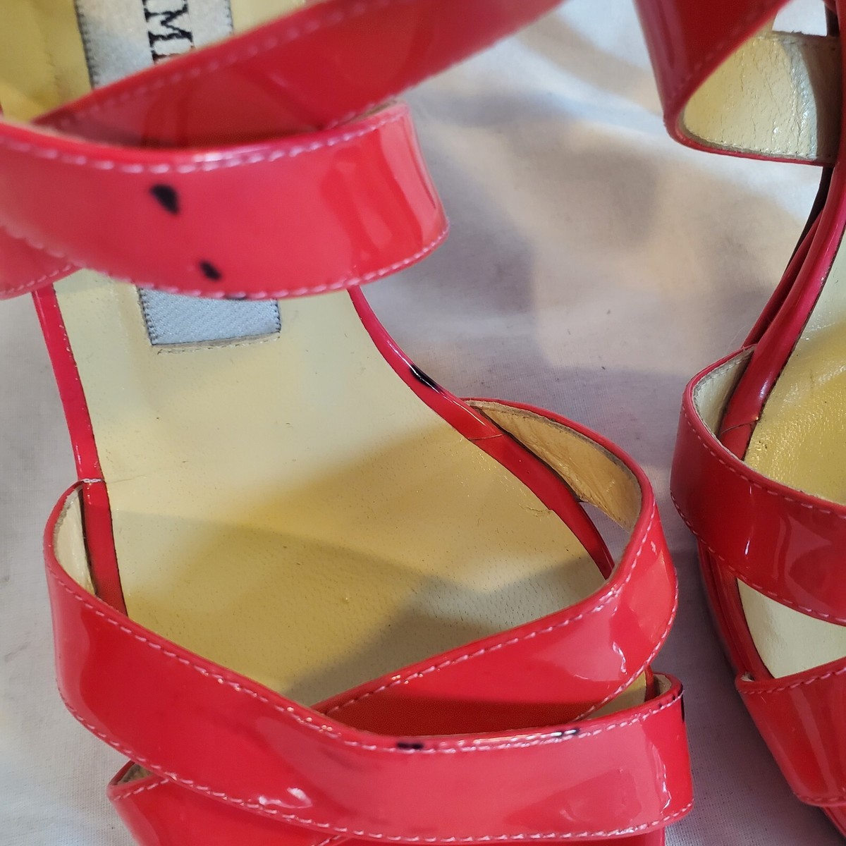 靴 jimmy choo Shell Sandals 36 Jimmy Choo Women's Size 36 Pink Patent Leather Strappy Heels