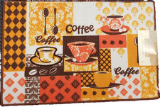 PRINTED KITCHEN RUG nonskid back 18" x 28" COFFEE CUPS SPOONS, Soho