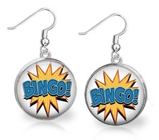 Bingo Dangle Earrings Glass Dome Top 2 Sizes Handmade Bingo Lovers Gift