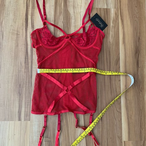 Frederick's Of Hollywood Damen Analia Open Cup Korsett Strumpfband Set Small Rot - Bild 4 von 10