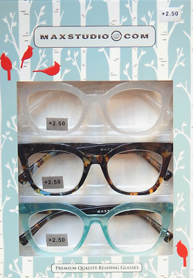 MAXSTUDIO +2.50 WOMEN'S PREMIUM READING GLASSES 3-PACK READERS NEW AUTHENTIC