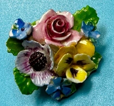 Multi-Colored Bouquet Flowers Floral Ceramic Brooch Pin Adderley Made in England