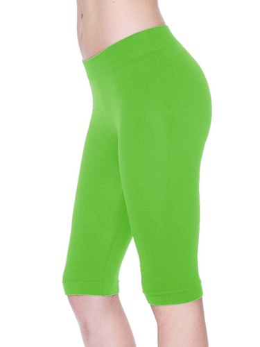 Pantalones cortos elásticos sin costuras colores lisos Spandex hasta la rodilla Leggings yoga deporte - Imagen 19 de 22