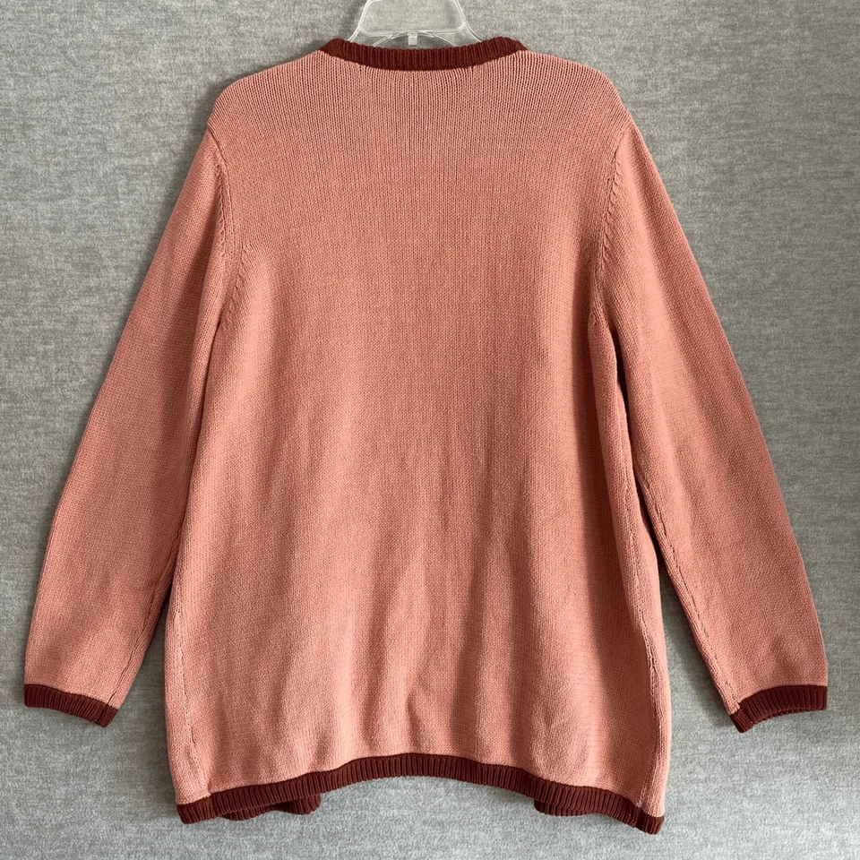 Bob Mackie Long Cardigan Sweater Women's Large Embroidered Lagenlook Duster Pink - Image 4 of 4