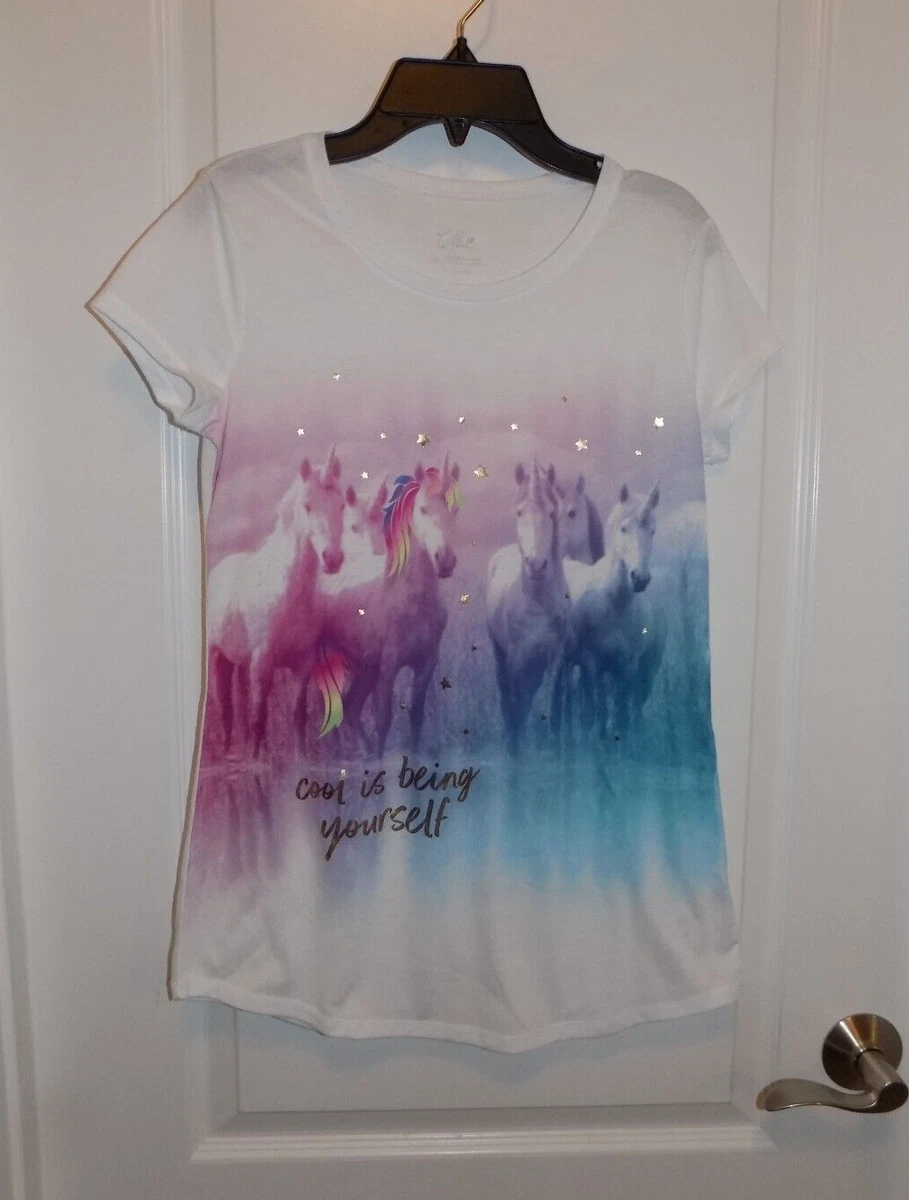 JUSTICE Stores Girls Unicorn T Shirt Sz 16 Purple Pink Blue Sparkle