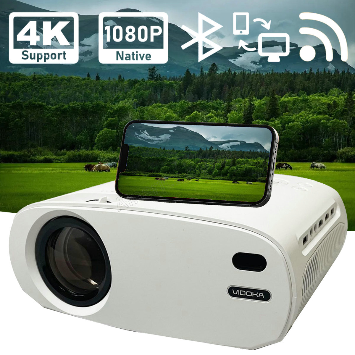 Native 1080P Projector Home Video Bluetooth WiFi For TV Stick/PS4/Android/iOS