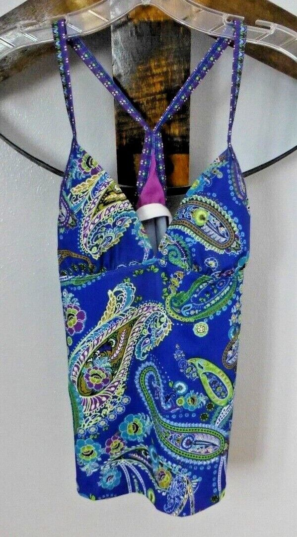 ATHLETA Racerback Swim Tankini Top Paisley Purple Si… - Gem