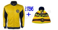 Club América Chaqueta Pista Fútbol + Gorro Pom Invierno Gorra Sombrero Conjunto Adulto Pequeño