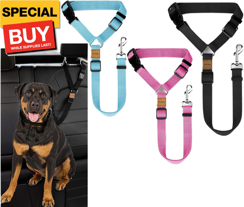3 Pack Dog Seat Belt for Car, Car Headrest Restraint Adjustable Nylon Fabric, Do - Picture 1 of 5