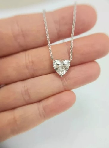 2Ct Heart Cut Lab Grown Certified Diamond Solitaire Pendant Solid 14k White Gold - Picture 2 of 23