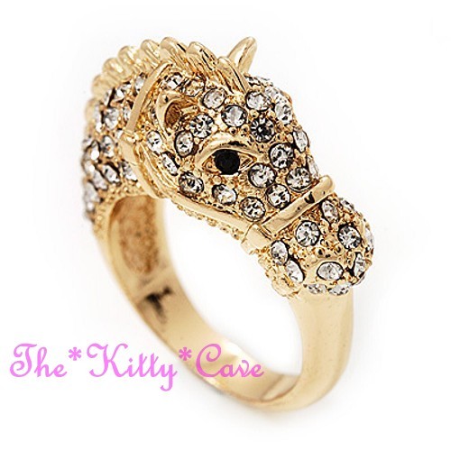 Oro Scintillante 3D Cavallo Pony Equestre Vistoso Anello con Cristalli Swarovski - Picture 4 of 25