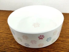 Fringe 5" x 2" Round Multi Color Paw Print Cat Dog Pet Food Water Bowl