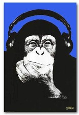 Steez Monkey DJ QUALITY CANVAS PRINT pop art Poster ART - blue