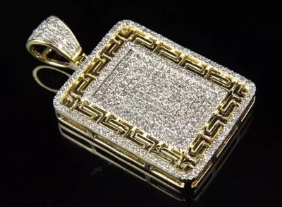 Men's 2.50Ct Round Lab Created Diamond Dog Tag Pendant 14K Two Tone Gold Plated