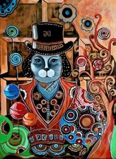 Handgemaltes Katze Willi Vonka Gemälde 50×70cm inspiriert  "Schokoladenfabrik "