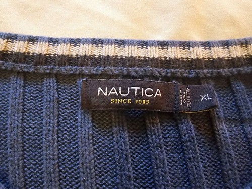 Nautica Waffle Knit Sweater Mens XL Blue Ribbed Stretch Crew Neck Heavyweight - Picture 3 of 14