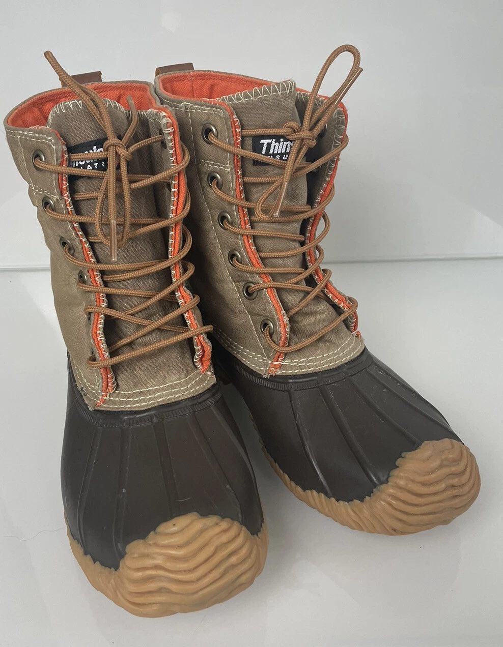 J CREW Duck Boots THINSULATE CANVAS Leather Mens Size 4
