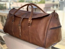 New Genuine Bag Leather Travel Men Duffel Luggage Gym L Vintage Weekend Brown