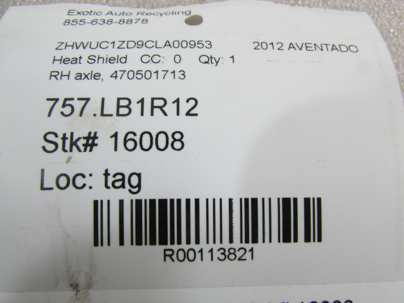 Lamborghini Aventador, RH, Right Axle Heat Shield, Used, P/N 470501713