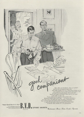 1946 B.V.D Sport Shirts Underwear Pajamas Coffee Doughnuts Vintage Print Ad