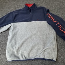 VTG Nautica Fleece Mens XL Colorblock Spellout Quarter Zip Pullover Logo y2k