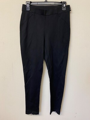 DKNY Women's Black Zipper Cuff Pull On Front Slit Ponte Pants Size S NWT