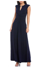 VINCE CAMUTO CAP SLEEVE KEYHOLE RUCHED WAIST NAVY LONG GOWN DRESS 4