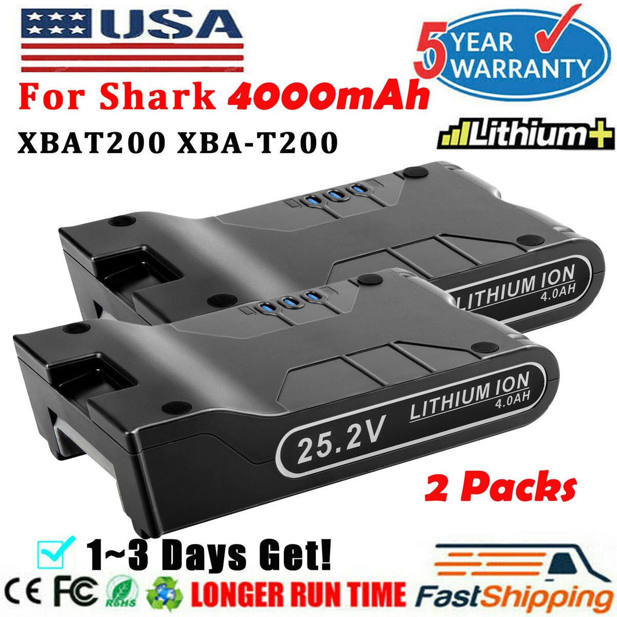 2X 4Ah Li-ion XBAT200 Battery For Shark Cordless Vacuums IF Series