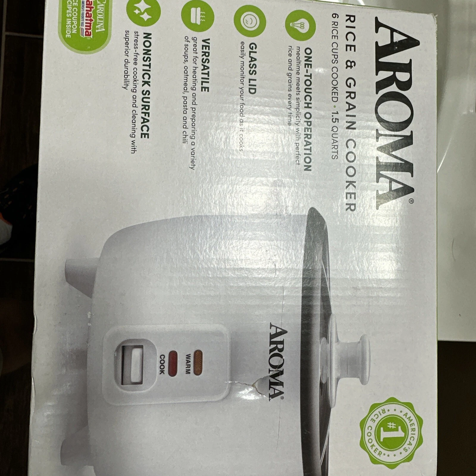Aroma 6-cup One Touch Rice Cooker - White
