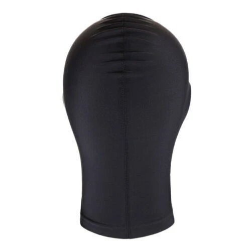 Black Spandex Full Hood Face Head Cover Role Play Sexy Unisex Mask Slave Costume - Image 3 of 4