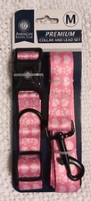 AMERICAN KENNEL CLUB HEARTS 💕 PAWS DESIGN PREMIUM DOG COLLAR~LEAD SET Sz M NWT