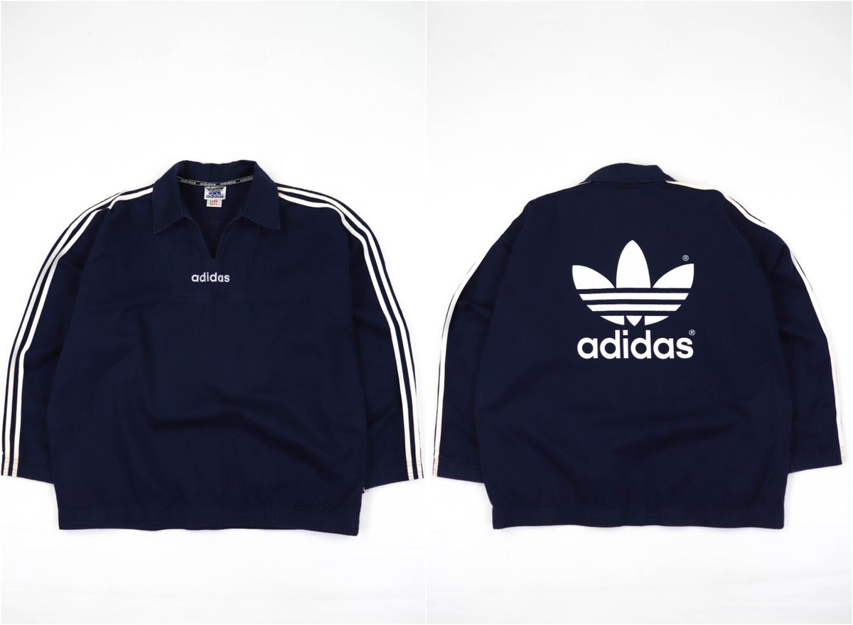 Adidas Vintage 90s Big Logo Navy Blue Cotton Overhead Anorak
