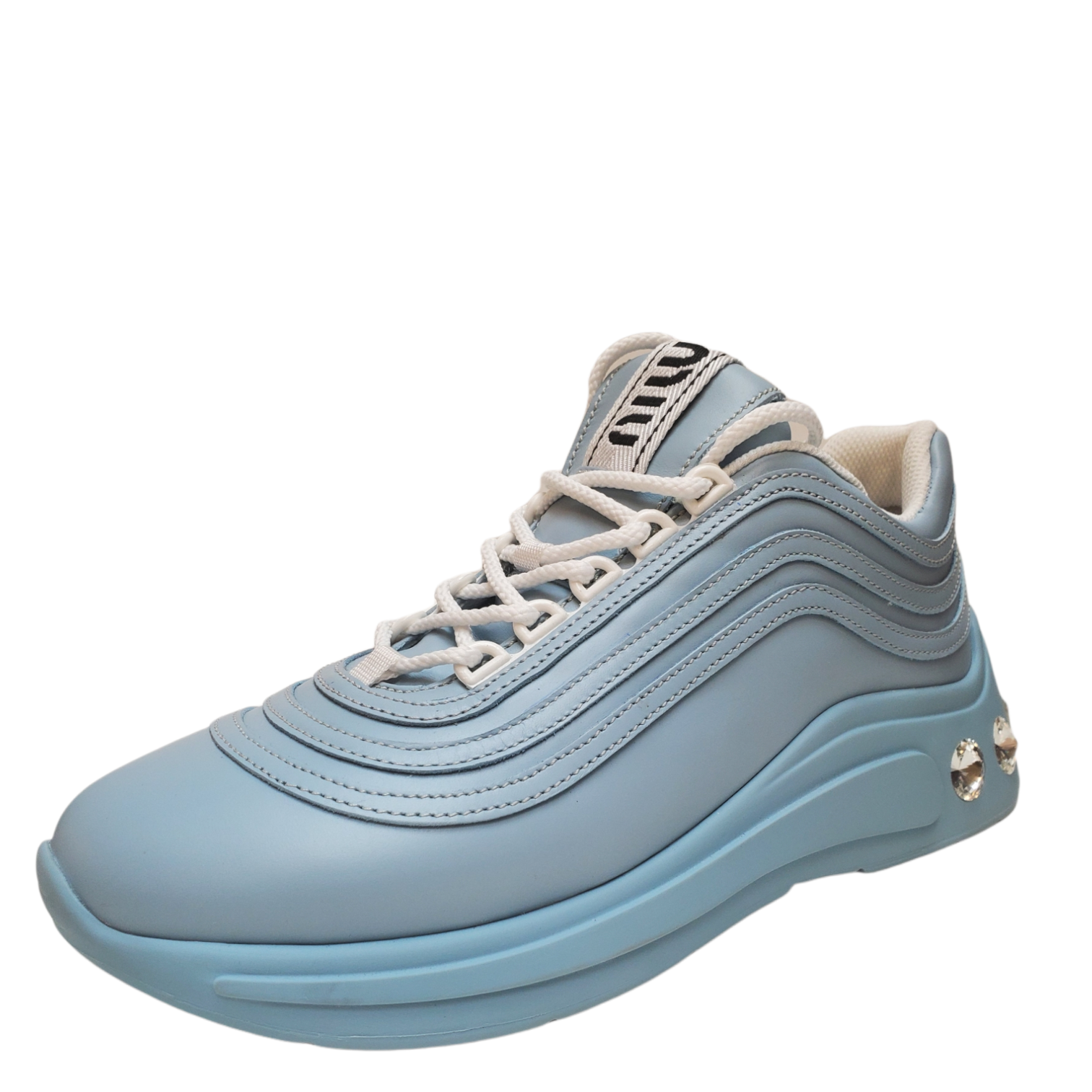Miu Miu Women's Crystal-Embellished Chunky Sneakers Cielo Light Blue 10M US 4...