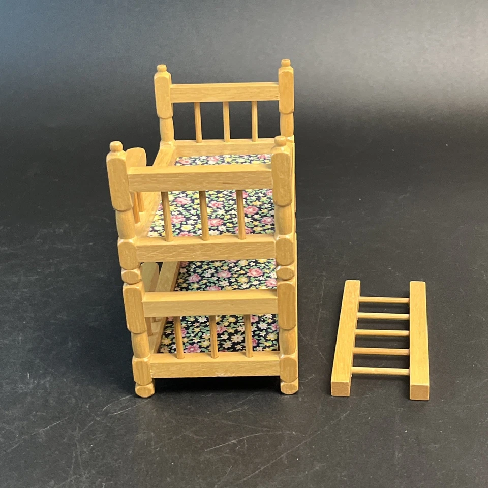 Juego de literas de madera en miniatura para casa de muñecas de colección para niños de madera de pino escalera floral campo Foto 2 de 4