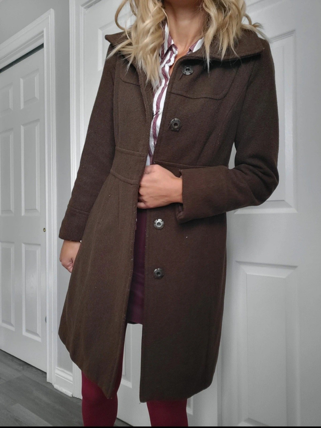 Mossimo Brown Mid-Length Overcoat Button Collared… - image 7
