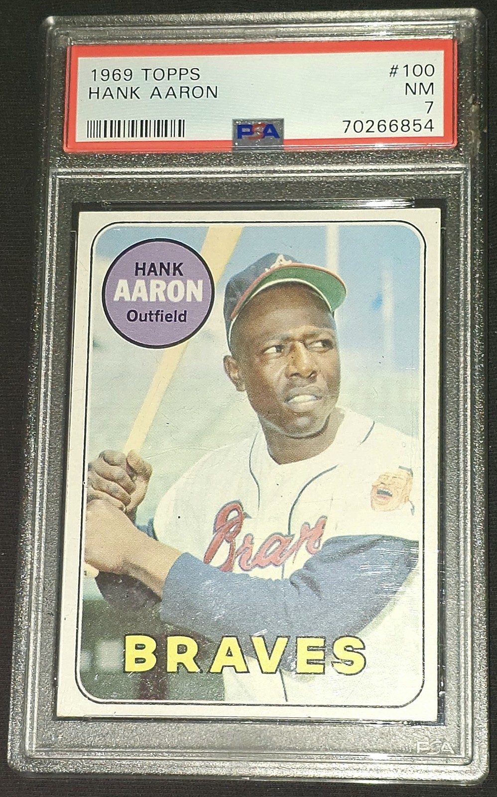 1969 Topps Hank Aaron PSA7 Atlanta Braves Hall Of Fame Player Centered & Clean