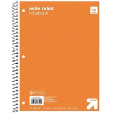 Up up  Spiral Notebook 1 Subject Wide Ruled Orange 70 Pages Perforated 3 Hole