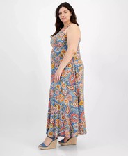 Vince Camuto Women's Plus size 2X Blue Floral Print Square-Neck Maxi Dress