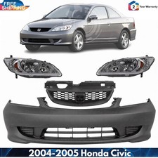 Front Bumper Cover Paintable Grille Assembly Kit For 2004-2005 Honda Civic